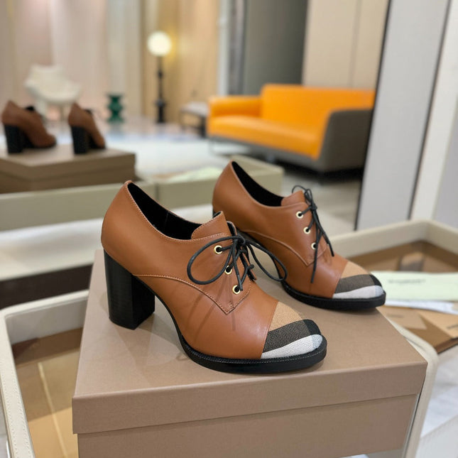 BURBERRY 26S LACE-UP HIGH HEELS 95 MM IN BROWN CALFSKIN