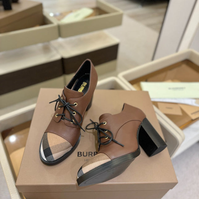 BURBERRY 26S LACE-UP HIGH HEELS 95 MM IN DARK BROWN CALFSKIN