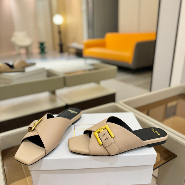 BALMAIN 26S SANDALS IN BEIGE CALFSKIN