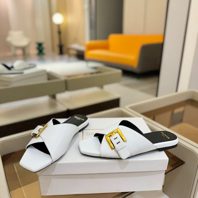 BALMAIN 26S SANDALS IN WHITE CALFSKIN