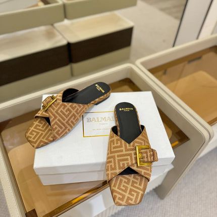 BALMAIN 26S SANDALS IN BROWN CANVAS