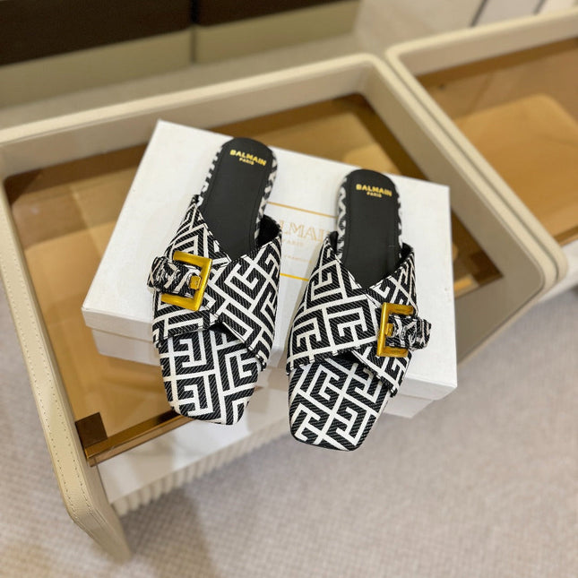 BALMAIN 26S SANDALS IN BLACK AND WHITE CANVAS