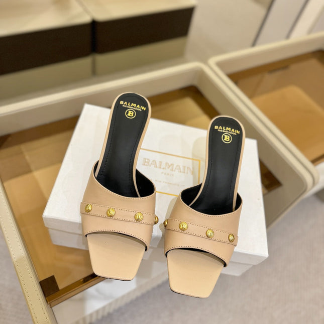 BALMAIN 26S HEELED SANDALS 70 MM IN BEIGE CALFSKIN