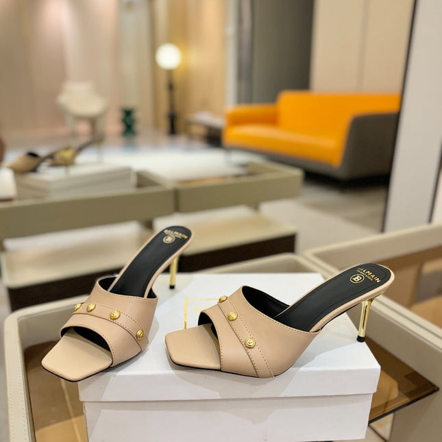BALMAIN 26S HEELED SANDALS 70 MM IN BEIGE CALFSKIN