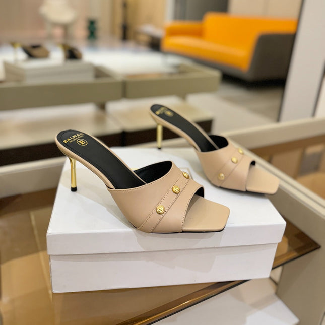 BALMAIN 26S HEELED SANDALS 70 MM IN BEIGE CALFSKIN