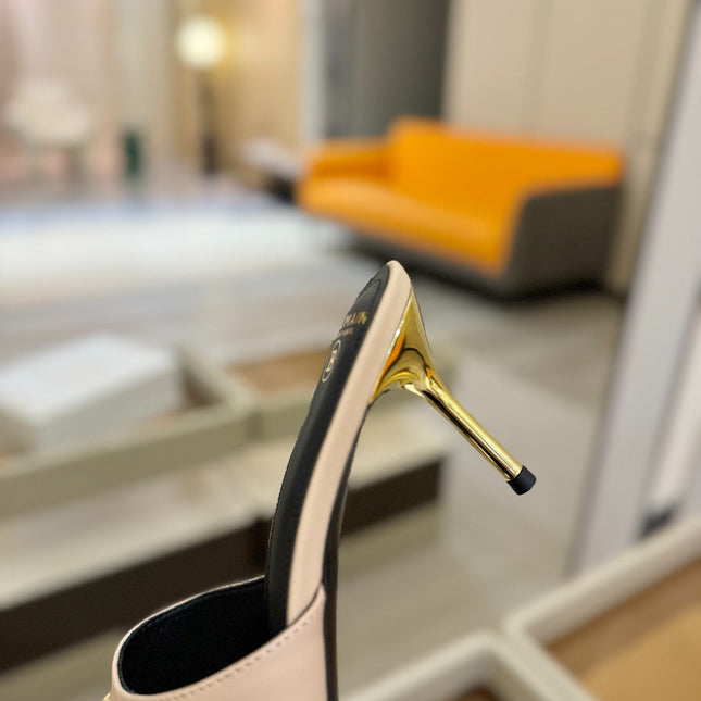 BALMAIN 26S HEELED SANDALS 70 MM IN BEIGE CALFSKIN