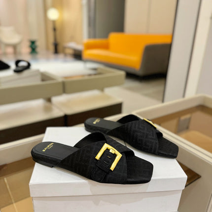 BALMAIN 26S SANDALS IN BLACK CANVAS