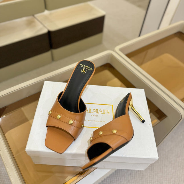 BALMAIN 26S HEELED SANDALS 70 MM IN BROWN CALFSKIN