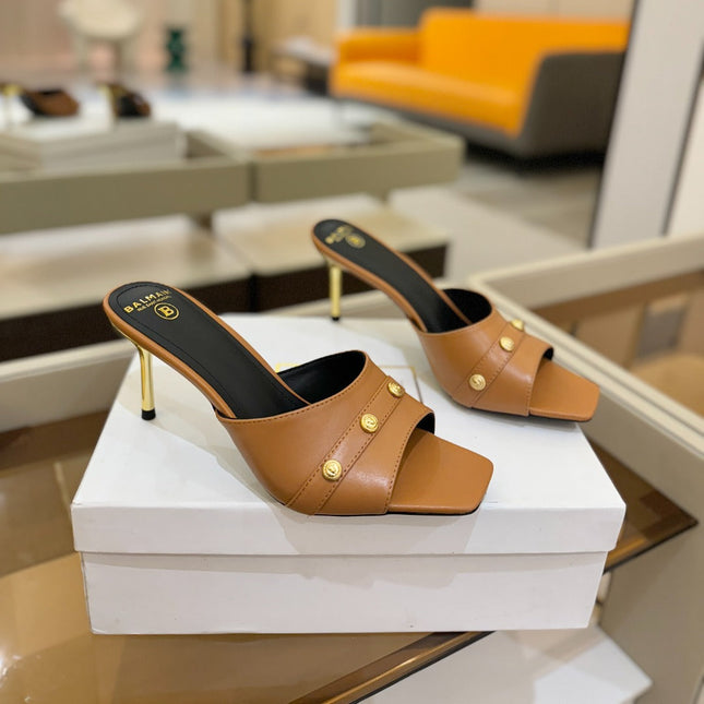 BALMAIN 26S HEELED SANDALS 70 MM IN BROWN CALFSKIN