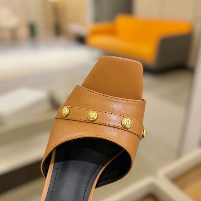 BALMAIN 26S HEELED SANDALS 70 MM IN BROWN CALFSKIN