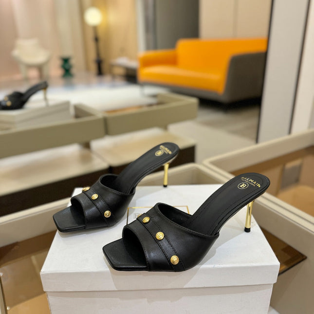 BALMAIN 26S HEELED SANDALS 70 MM IN BLACK CALFSKIN