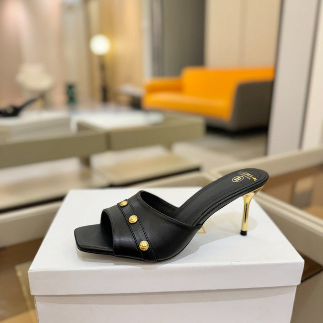 BALMAIN 26S HEELED SANDALS 70 MM IN BLACK CALFSKIN