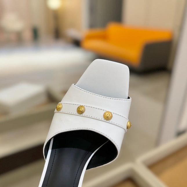 BALMAIN 26S HEELED SANDALS 70 MM IN WHITE CALFSKIN