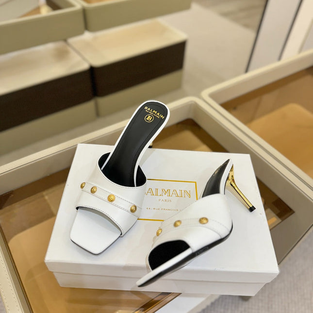 BALMAIN 26S HEELED SANDALS 70 MM IN WHITE CALFSKIN