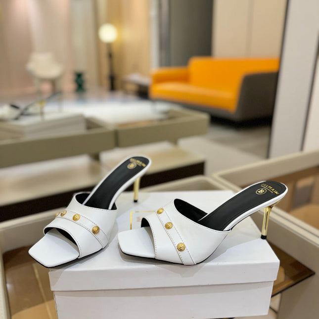 BALMAIN 26S HEELED SANDALS 70 MM IN WHITE CALFSKIN