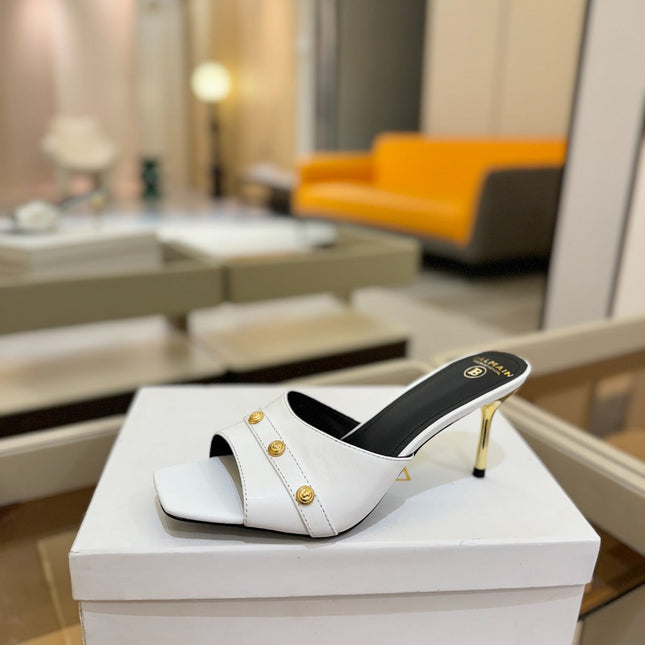 BALMAIN 26S HEELED SANDALS 70 MM IN WHITE CALFSKIN