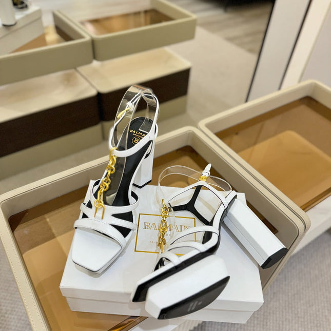 BALMAIN 26S HEELED SANDALS 105 MM IN WHITE LAMBSKIN