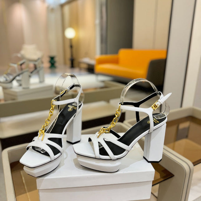 BALMAIN 26S HEELED SANDALS 105 MM IN WHITE LAMBSKIN