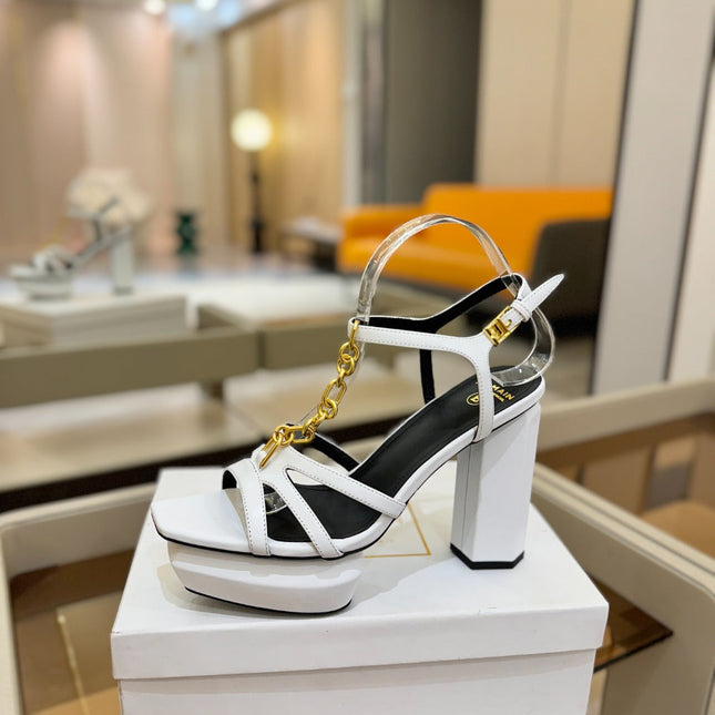 BALMAIN 26S HEELED SANDALS 105 MM IN WHITE LAMBSKIN