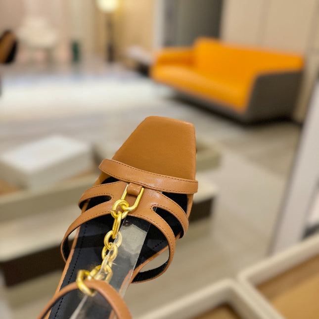 BALMAIN 26S HEELED SANDALS 105 MM IN BROWN LAMBSKIN