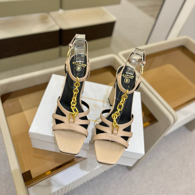 BALMAIN 26S HEELED SANDALS 105 MM IN BEIGE LAMBSKIN