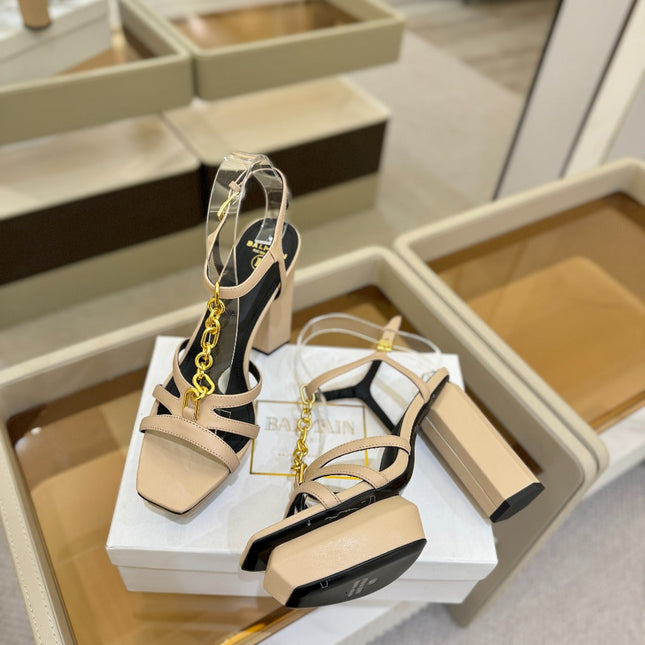 BALMAIN 26S HEELED SANDALS 105 MM IN BEIGE LAMBSKIN