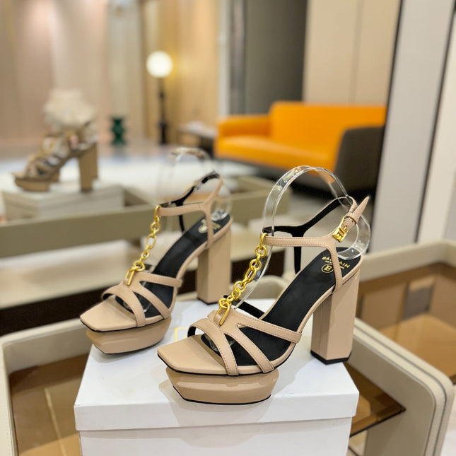 BALMAIN 26S HEELED SANDALS 105 MM IN BEIGE LAMBSKIN