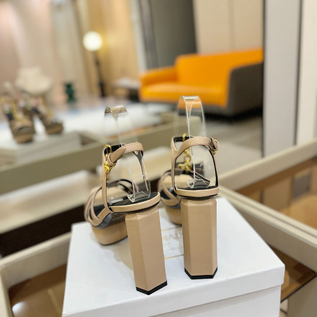 BALMAIN 26S HEELED SANDALS 105 MM IN BEIGE LAMBSKIN