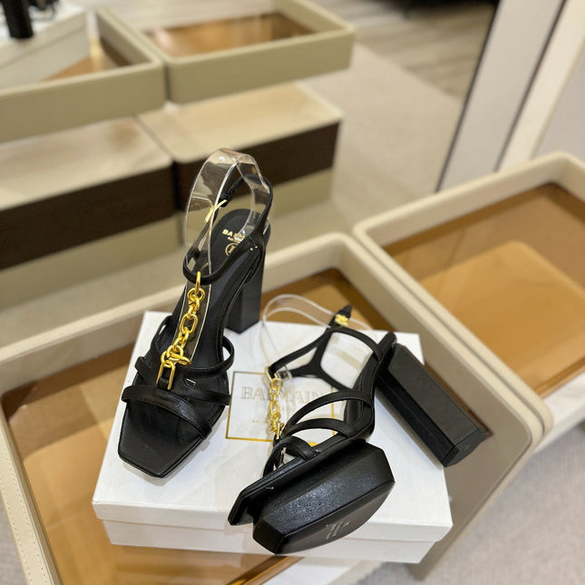 BALMAIN 26S HEELED SANDALS 105 MM IN BLACK LAMBSKIN