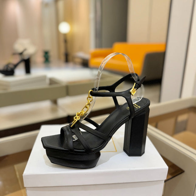 BALMAIN 26S HEELED SANDALS 105 MM IN BLACK LAMBSKIN