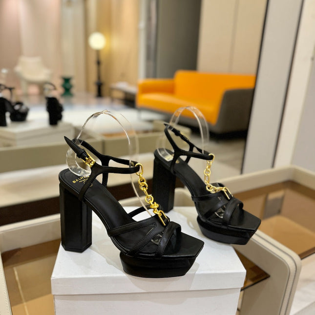 BALMAIN 26S HEELED SANDALS 105 MM IN BLACK LAMBSKIN