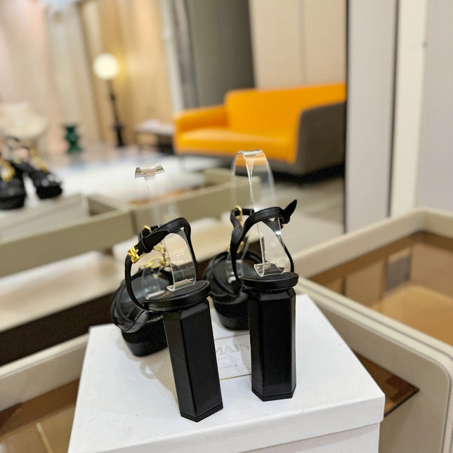 BALMAIN 26S HEELED SANDALS 105 MM IN BLACK LAMBSKIN