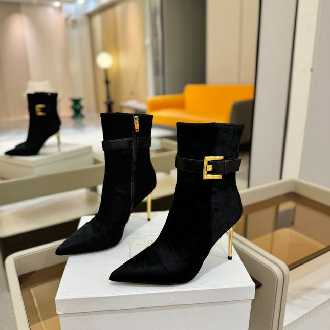 BALMAIN 26S BOOTS 95 MM IN BLACK PONY HAIR
