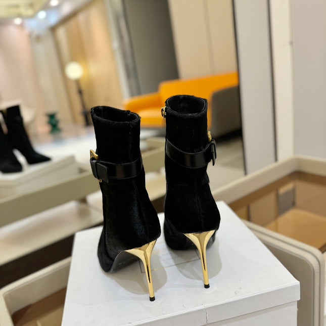 BALMAIN 26S BOOTS 95 MM IN BLACK PONY HAIR
