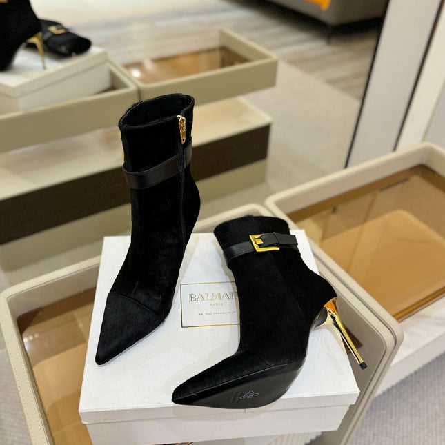BALMAIN 26S BOOTS 95 MM IN BLACK PONY HAIR