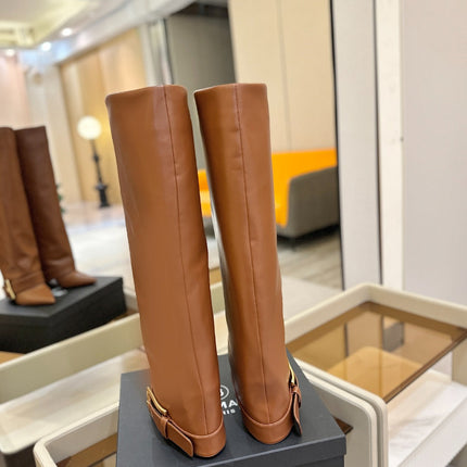 BALMAIN 26S KNEE-HIGH BOOTS 100 MM IN BROWN CALFSKIN