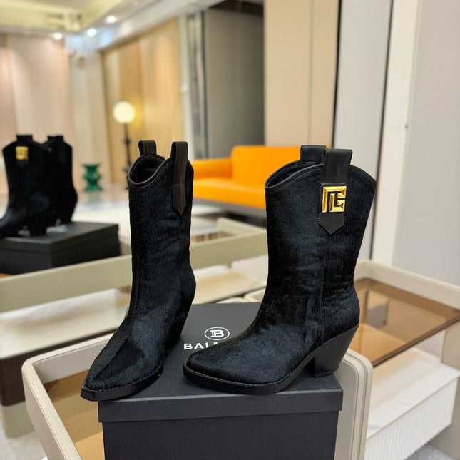 BALMAIN 26S COWBOY ANKLE BOOTS 65 MM IN BLACK PONY HAIR