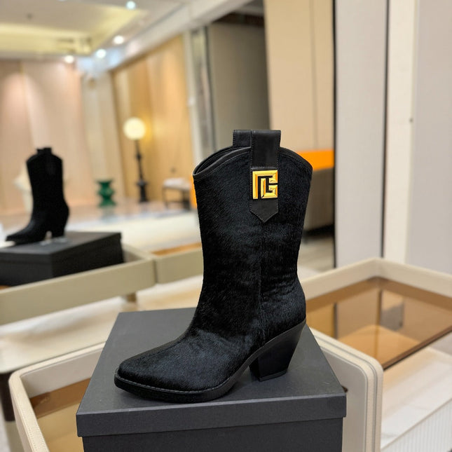 BALMAIN 26S COWBOY ANKLE BOOTS 65 MM IN BLACK PONY HAIR