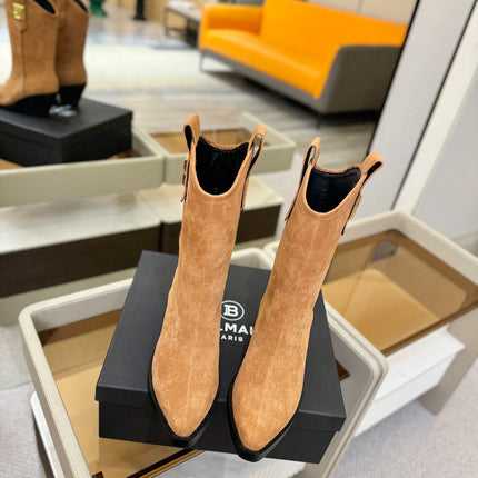 BALMAIN 26S COWBOY ANKLE BOOTS 65 MM IN BROWN SUEDE