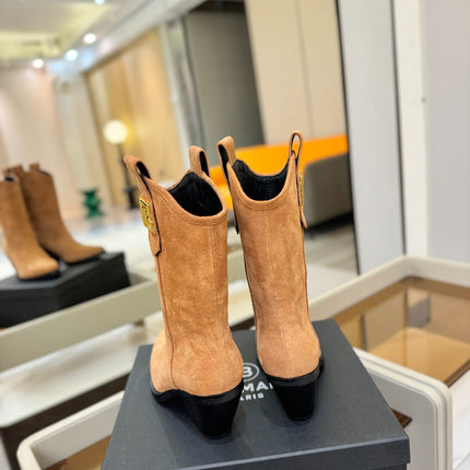 BALMAIN 26S COWBOY ANKLE BOOTS 65 MM IN BROWN SUEDE