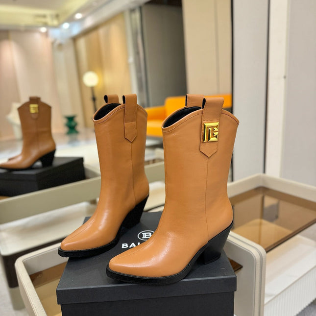 BALMAIN 26S COWBOY ANKLE BOOTS 65 MM IN BROWN CALFSKIN
