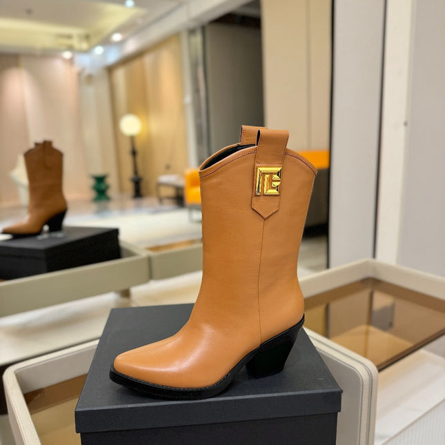 BALMAIN 26S COWBOY ANKLE BOOTS 65 MM IN BROWN CALFSKIN