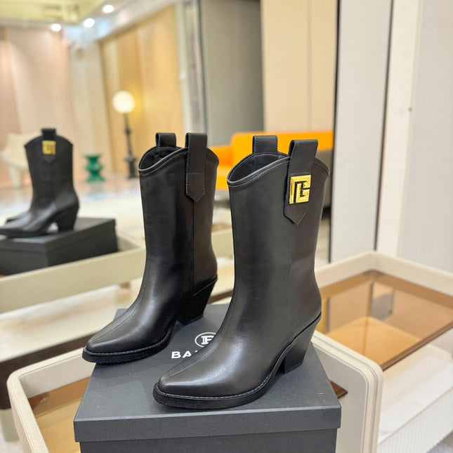 BALMAIN 26S COWBOY ANKLE BOOTS 65 MM IN BLACK CALFSKIN