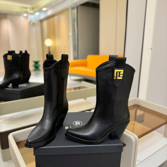 BALMAIN 26S COWBOY ANKLE BOOTS 65 MM IN BLACK CALFSKIN