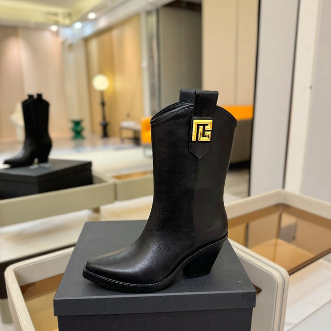 BALMAIN 26S COWBOY ANKLE BOOTS 65 MM IN BLACK CALFSKIN
