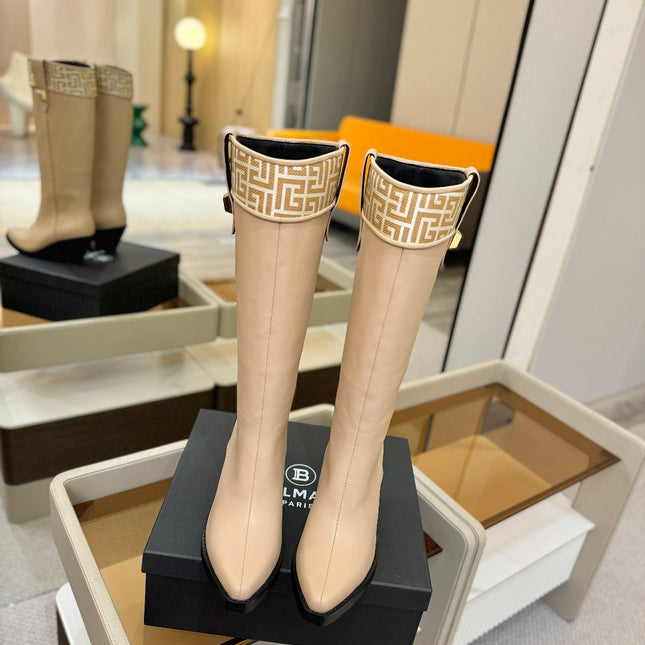 BALMAIN 26S HIGH BOOTS 65 MM IN BEIGE CALFSKIN