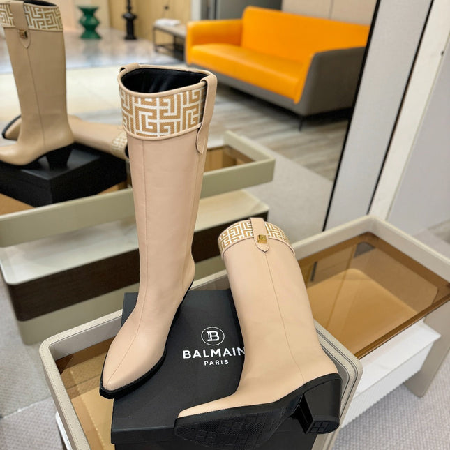 BALMAIN 26S HIGH BOOTS 65 MM IN BEIGE CALFSKIN