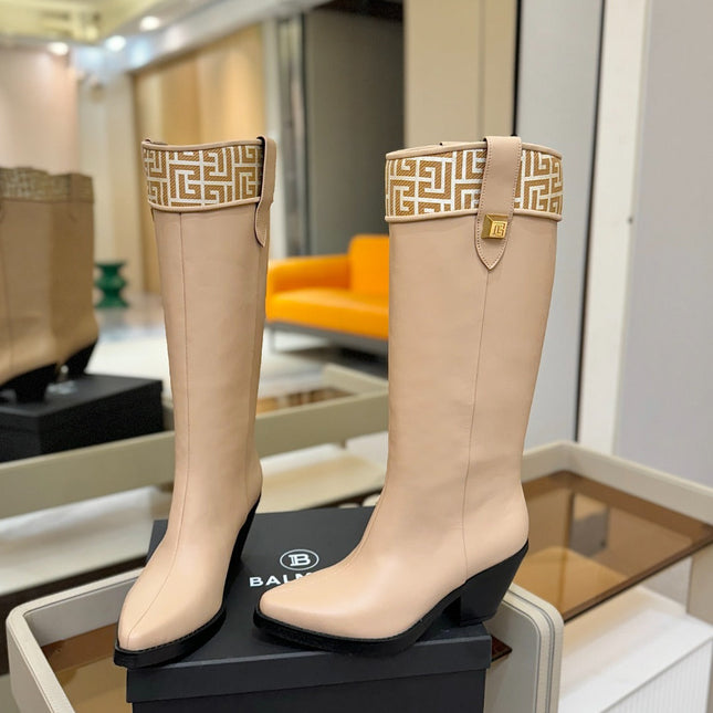 BALMAIN 26S HIGH BOOTS 65 MM IN BEIGE CALFSKIN