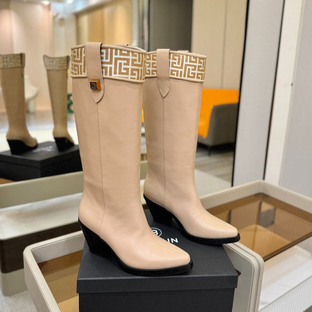 BALMAIN 26S HIGH BOOTS 65 MM IN BEIGE CALFSKIN