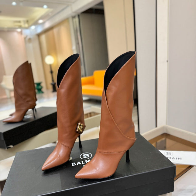 BALMAIN 26S BOOT 95 MM IN BROWN CALFSKIN